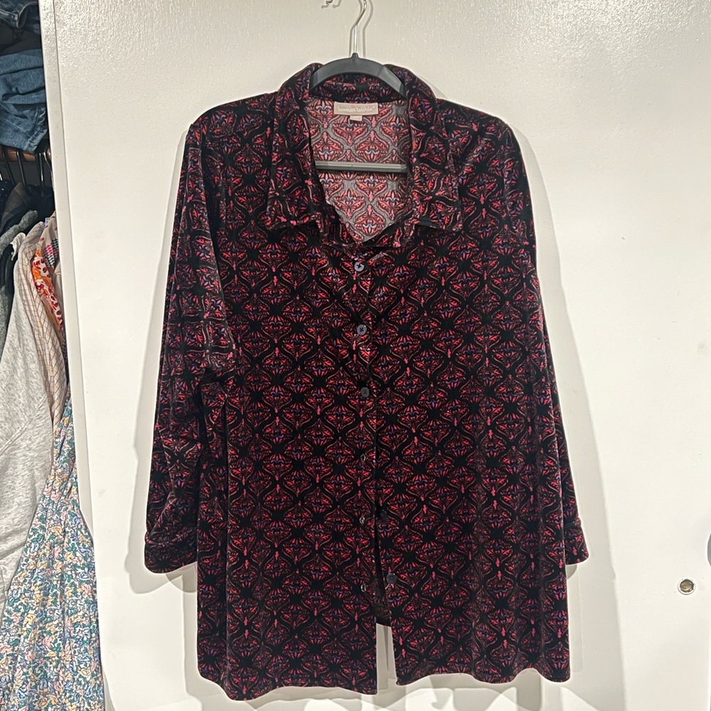 Woman Within Crushed Velvet Button Down